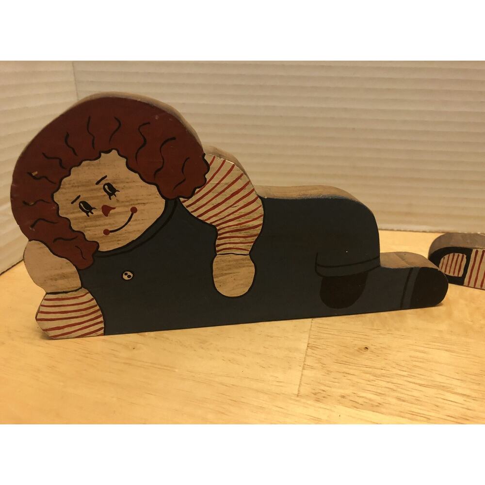 Raggedy Ann & Andy Wooden Cut Out Painted Shelf Sitters